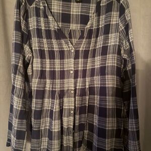DKNY Navy and White Plaid Button-Down Shirt
